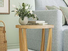 $38.50 – Beautiful by Drew Barrymore Rattan & Glass Side Table w/ Solid Wood Frame (Warm Honey Finish) + Free Shipping Beautiful by Drew Barrymore Rattan & Glass Side Table with Solid Wood Frame (Warm Honey Finish)