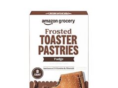 $1.59 – Amazon Grocery, Frosted Toaster Pastries, Fudge, 13.5 ounce, 8 Count Amazon Grocery Frosted Toaster Pastries box