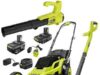$279.00 – Ryobi ONE+ 18V 13 in. Cordless Battery Push Lawn Mower, String Trimmer, Blower w/ 4.0 Ah & 2.0 Ah Battery & (2) Chargers $279 Ryobi ONE+ cordless lawn mower, string trimmer, and blower kit with batteries and chargers