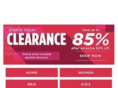 Kohl’s clearance Starts Today Save up to 85% after Extra 50% Off Kohl's Clearance Sale advert with various items displayed