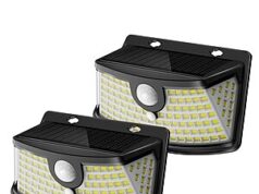 $9.00 – Solar Motion Sensor Lights Two Count 120 LEDs with Lights Reflector, 270° Wide Angle, IP65 Waterproof — $9ac FS PRIME Solar Motion Sensor Lights (Two Count) with 120 LEDs and IP65 waterproof rating