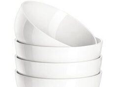 $11.22 – 4-Pack 26-Oz MALACASA White Porcelain Soup Bowls + Free Shipping w/ Prime or on $35+ Four white MALACASA soup bowls on a table