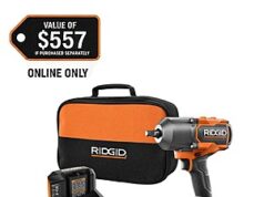$179.00 – RIDGID 18V Brushless Cordless 4-Mode 1/2 in. High-Torque Impact Wrench Kit with (2) 4.0 Ah Lithium-Ion Batteries and Charger $179 at HomeDepot RIDGID 18V Brushless Cordless 4-Mode Impact Wrench Kit with (2) 4.0 Ah Lithium-Ion Batteries and Charger