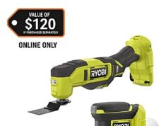 $62.10 – RYOBI ONE+ 18V Cordless 2-Tool Combo Kit with Multi-Tool and 5 in. Random Orbit Sander (Tools Only) RYOBI ONE+ Cordless 2-Tool Combo Kit with Multi-Tool and Random Orbit Sander