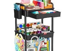$13.80 – 3-Tier Sunally Wide Rolling Storage Cart w/ Removable Drawer (Black, White) + Free Shipping w/ Prime or on $35+ 3-Tier Sunally Wide Rolling Storage Cart in black and white