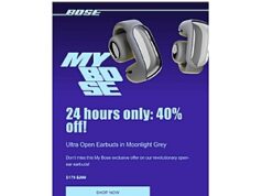 $179.00 – Bose Ultra Open Earbuds $179 – 24 hours only: 40% off! Bose Ultra Open Earbuds in black