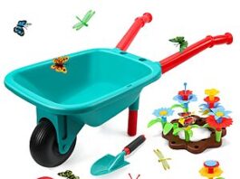 71-piece Cute Stone Kids' Wheelbarrow and Flower Garden Playset
