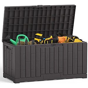DUMOS Deck Box deal DUMOS 60 Gallon Deck Box in Brown