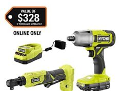 $149.00 – RYOBI ONE+ 18V Cordless 2-Tool Combo Kit – Powerful Home Improvement Essentials RYOBI ONE+ 18V Cordless 2-Tool Combo Kit with Impact Wrench and Ratchet