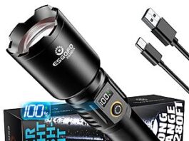 Esgofo Rechargeable LED Flashlight w/ 6000mAh Battery (32.0 Watt Hours) + Free Shipping w/ Prime or