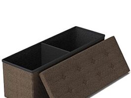 43" GLAXYFUR Folding Storage Ottoman Bench in brown/light grey