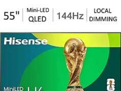 $379.99 – Hisense 55″ U65QF Series 144Hz 4K Mini-LED QLED Smart TV (2025) Hisense 55" U65QF Series Smart TV