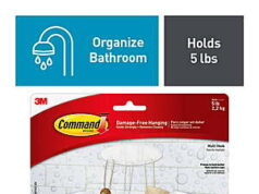 $4.44 – Command Bath Multi-Hook w/ 2 Large Water-Resistant Strips + Free Shipping w/ Walmart+ or on $35+ Command Bath Multi-Hook in use