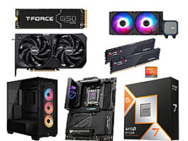 Bundle of AMD Ryzen 7 9800X3D, MSI MPG X870E CARBON, G.SKILL DDR5 RAM, RTX 5070 GPU, and CORSAIR 3500X Case