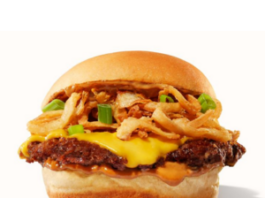 Shake Shack Korean Style Burger with kimchi slaw and sesame seeds