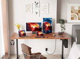 Satifur 63" x 27.5" Electric Standing Desk in Rustic, Black, or White