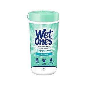 Amazon deal on 40-Count Wet Ones Sensitive Skin Hand & Face Wipes 40-Count Wet Ones Sensitive Skin Hand & Face Wipes (Unscented)