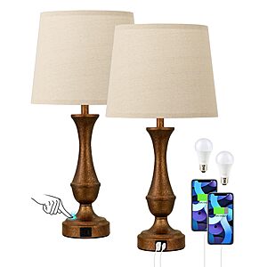 Deal on 2-Pack 22" Seealle Dimmable Bedside Touch Lamps w/ USB C+A 2-Pack 22" Seealle Dimmable Bedside Touch Lamps w/ USB C+A in L. Oat Shade and Brown Shade