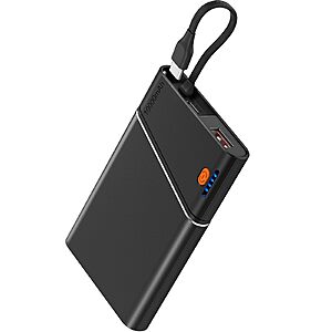 Aaoyun Portable Power Bank Sale Aaoyun 10000mAh Slim Portable Power Bank with built-in USB-C cable in black