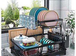 2-Tier Godboat Dish Drying Rack with Auto-Drain and Mat