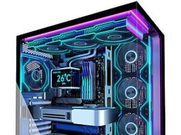 MUSETEX Y6 ATX Mid Tower Computer Case with 7 Infinity Mirror PWM ARGB Fans in black