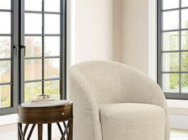 Lifestyle Solutions Briars Swivel Accent Chair (Khaki) in living room
