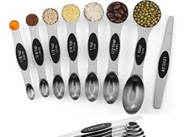 8-Pack ChefAide Stainless Steel Magnetic Measuring Spoons Set