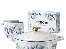 5-Quart CAROTE Cast Iron Dutch Oven Pot with Lid in White/Blue