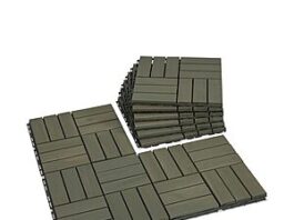 9-Piece 12x12 Victory Relax Natural Acacia Interlocking Wood Deck Tiles in muted green