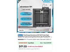 Flashforge Adventurer 5M 3D Printer – High Speed Full-auto Leveling, Direct Extruder, Flexible PEI Plate, Power Loss Recovery Flashforge Adventurer 5M 3D Printer with one-key full auto-leveling and PEI flexible plate