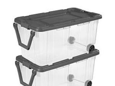 $35.94 – Sterilite 160 Quart Wheeled Stacker, Extra Large Durable Clear Bin, Latch Lid and Pull Handle, Gray, 2 Count Sterilite 160 Quart Wheeled Stacker with latch lid and pull handle in gray
