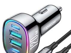 $9.99 – 3.3′ 120W JOYROOM Dual USB-C PD & USB-A QC 3.0 Cigarette Lighter Car Charger + Free Shipping w/ Prime or on $35+ 3.3' JOYROOM Dual USB-C PD & USB-A QC 3.0 Car Charger
