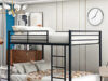 $131.19 – Full Over Full Low Bunk Bed, Metal Bed Frame with Ladder, Load-Bearing 350lb, Black Full Over Full Low Bunk Bed, Metal Bed Frame with Ladder in Black
