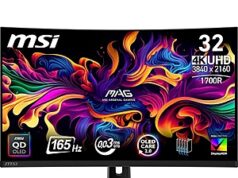 $579.99 – TITLE: 32″ MSI 4K UHD 165Hz QD-OLED Curved Gaming Monitor MSI MAG 321CUP QD-OLED gaming monitor in black