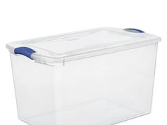 $8.98 – 66-Quart Sterilite Clear Plastic Storage Bin Container w/ Latch Lid (Blue) Sterilite 66-Quart Clear Plastic Storage Bin with Latch Lid (Blue)