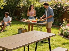 $109.00 – $109 Free Ship Walmart: Living and More 3-Piece Picnic Table Set, 6 Foot Polyethylene Folding Table with 2 Folding Benches, Weather Resistant, Living and More 3-Piece Picnic Table Set with foldable table and benches