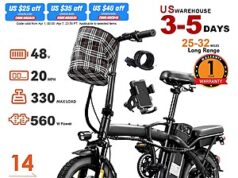 $148.00 – TERROSOR T5 560W Folding Electric Bike 20mph 14 in Tires 25-32 miles Range $148 + Free Shipping TERROSOR T5 foldable electric bike in black