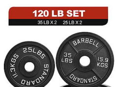$77.00 – FlexWave Cast Iron Barbell Plates, 2-Inch Hole, Black with Silver Numbers, 120LB Set (2x25lb + 2x35lb) $77 FS @ Walmart FlexWave Cast Iron Barbell Plates on sale at Walmart