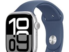 $249.00 – $249 | Apple Watch Series 10 GPS + Cellular, 46mm – Silver Aluminum Case with Denim Sport Band, M/L (Renewed Premium) at Amazon Apple Watch Series 10, 46mm Silver Aluminum Case with Denim Sport Band