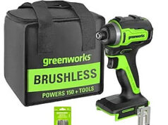 $47.99 – Greenworks 24V Brushless 1/4″ Cordless Impact Driver, (2) 2.0Ah Batteries And Charger Greenworks 24V Brushless 1/4" Cordless Impact Driver, (2) 2.0Ah Batteries And Charger
