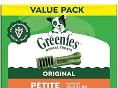 $22.14 – SnS, AC | 36-Oz Greenies Original Dental Care Dog Treats (60-Ct Petite) at Amazon Greenies Original Dental Care Dog Treats in a green package