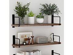$18.68 – 3-Pack EALLRINEC Rustic Wooden Floating Shelves + Free Shipping w/ Prime or on $35+ 3-Pack of EALLRINEC Rustic Wooden Floating Shelves (Brown)