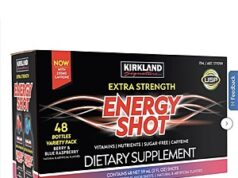 $35.99 – Kirkland Signature Extra Strength Energy Shot, 48 Bottles, 2 Ounces Each Free Shipping Costco.com Kirkland Signature Extra Strength Energy Shots in Berry and Blue Raspberry flavors