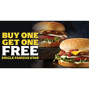 Carl's Jr Famous Star Burger BOGO deal Famous Star burgers from Carl's Jr with a BOGO offer