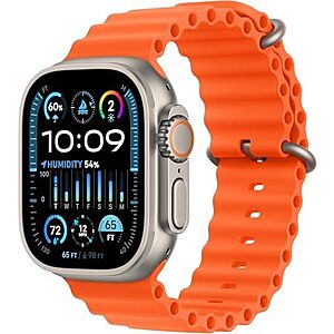 Apple Watch Ultra 2 Renewed Deal Apple Watch Ultra 2 GPS + Cellular, 49mm - Rugged Titanium Case with Orange Ocean Band