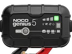 $41.58 – Resale, AC | NOCO GENIUS5: 5-Amp 6V / 12V Automatic Smart Battery Charger & Maintainer (Used – Like New) at Amazon NOCO GENIUS5 battery charger and maintainer in use
