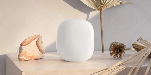 Google Nest Wi-Fi Pro router in Snow and Lemongrass finishes