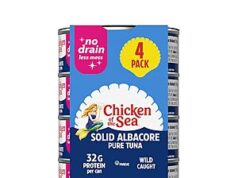 $4.22 – 4-Pack 4-Ounce Chicken of the Sea Wild Caught Solid White Albacore Tuna No Drain Cans w/ S&S + Free Shipping w/ Prime or on $35+ 4-Pack 4-Ounce Chicken of the Sea Wild Caught Solid White Albacore Tuna No Drain Cans