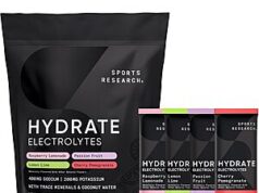 $14.56 – Select Accts: Sports Research Hydrate Electrolytes Powder Packets (Variety Pack) , 16-Packets $10.32 w/ S&S & More + FS w/ Prime or on $35+ Sports Research Hydrate Electrolytes Powder Packets in a variety pack
