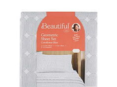 $31.49 – 4-Piece Beautiful By Drew Barrymore 100% Cotton Washed Percale King Sheet Set (Geometric Cornflower Blue) – + Free Shipping w/ Walmart+ or on $35+ 4-Piece Beautiful By Drew Barrymore King Sheet Set in Geometric Cornflower Blue